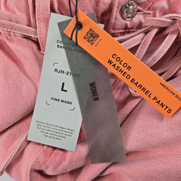 American Bazi Pink Barrel Pants L High-Rise Relaxed Fit Color-Washed NWT - Picture 10 of 11